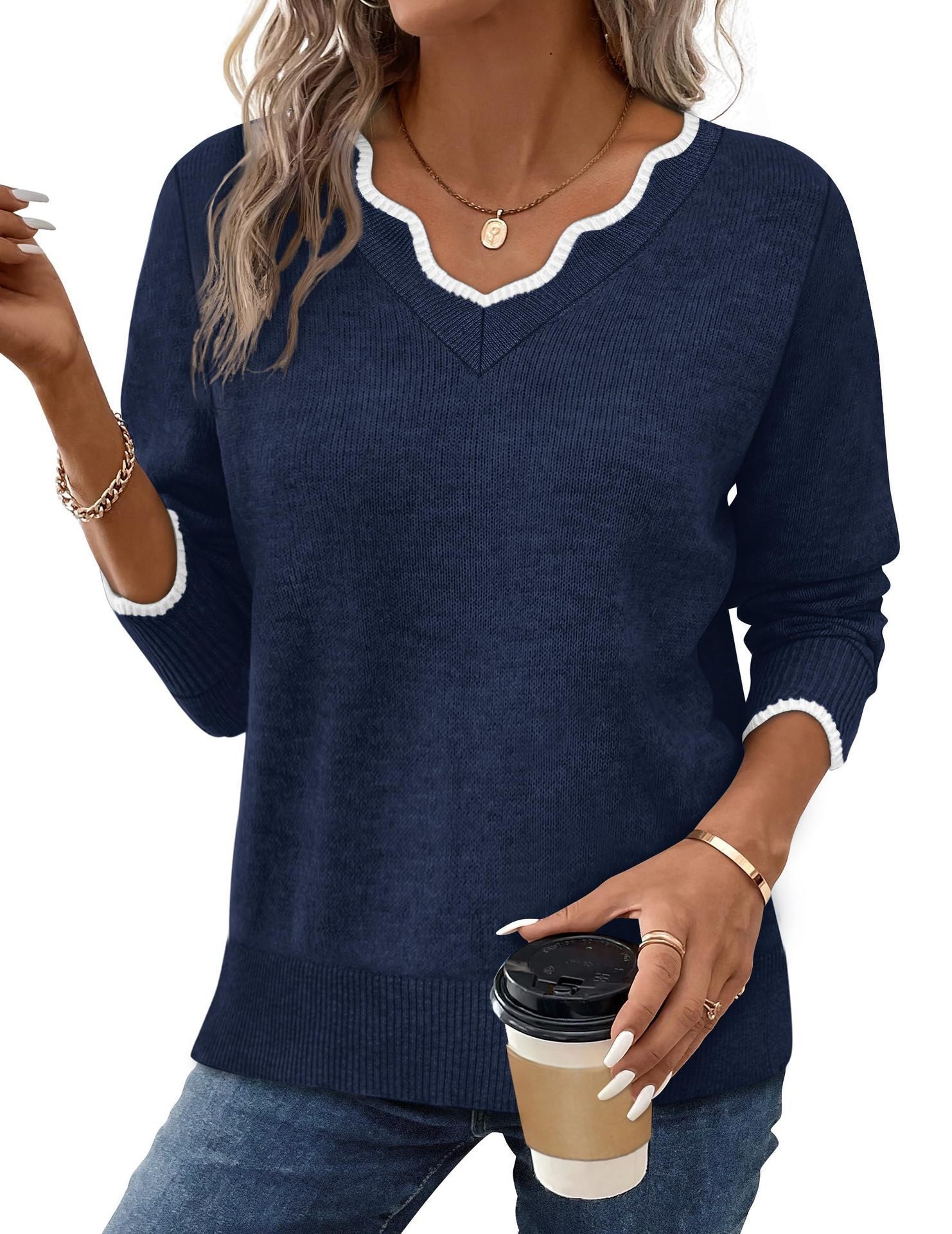 Simple and elegant solid color knitwear